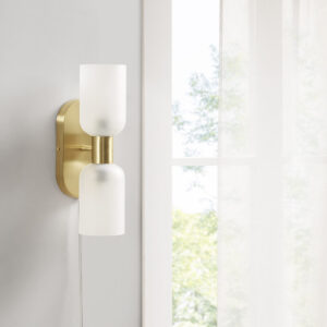 Dove Double Tube 2-Light Wall Sconce in Frosted glass/gold From INK+IVY