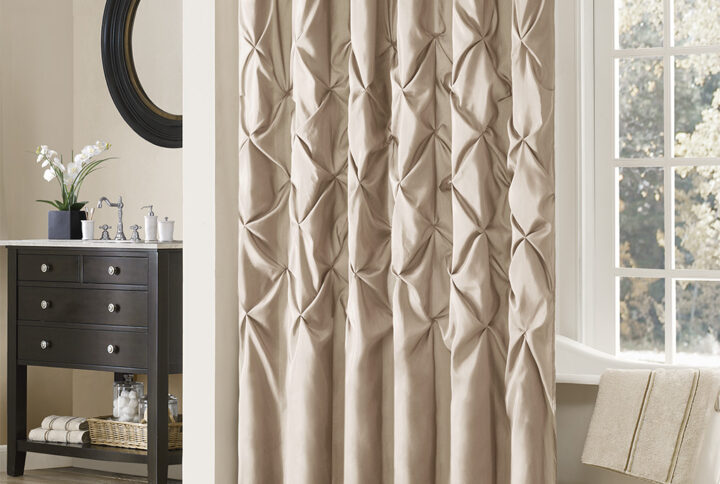 Laurel Tufted Semi-Sheer Shower Curtain in Taupe From Madison Park