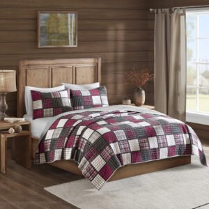 Tulsa Oversized Plaid Print Cotton Quilt Set in Red/Grey From Woolrich