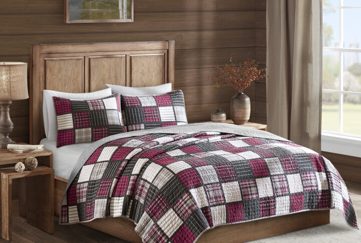 Tulsa Oversized Plaid Print Cotton Quilt Set in Red/Grey From Woolrich