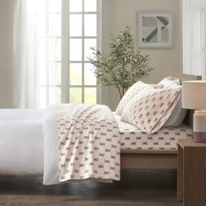 Cozy Flannel Printed Sheet Set in Pink French Bulldog From True North by Sleep Philosophy