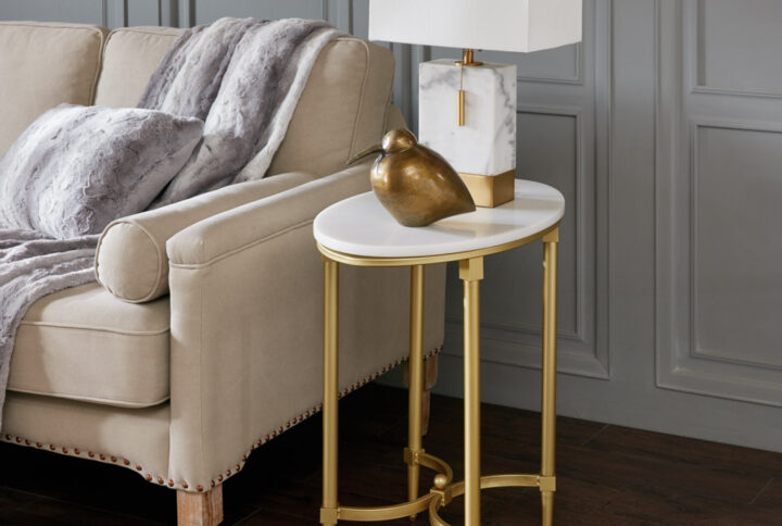 Bordeaux End Table in White/Gold From Madison Park Signature