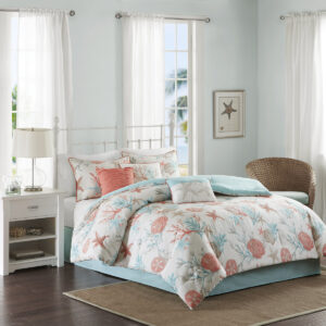 Pebble Beach 7 Piece Cotton Sateen Comforter Set in Coral From Madison Park