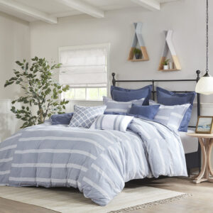 Noble 9 Piece Cotton Oversized Comforter Set in Blue From Madison Park Signature