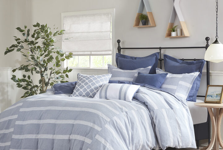 Noble 9 Piece Cotton Oversized Comforter Set in Blue From Madison Park Signature