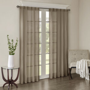 Harper Solid Crushed Curtain Panel Pair in Taupe From Madison Park