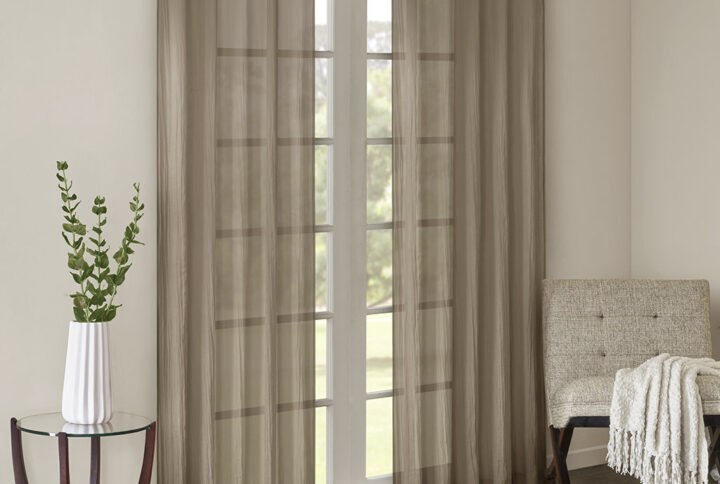 Harper Solid Crushed Curtain Panel Pair in Taupe From Madison Park