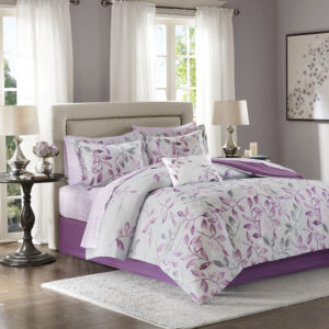 Lafael 9 Piece Comforter Set with Cotton Bed Sheets in Purple From Madison Park Essentials