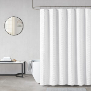 Metro Woven Clipped Solid Shower Curtain in White From Madison Park