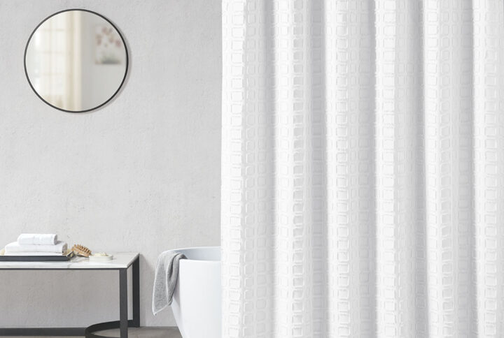 Metro Woven Clipped Solid Shower Curtain in White From Madison Park