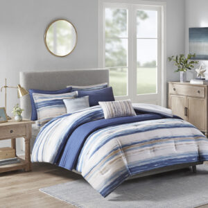 Marina 8 Piece Printed Seersucker Comforter and Quilt Set Collection in Blue From Madison Park