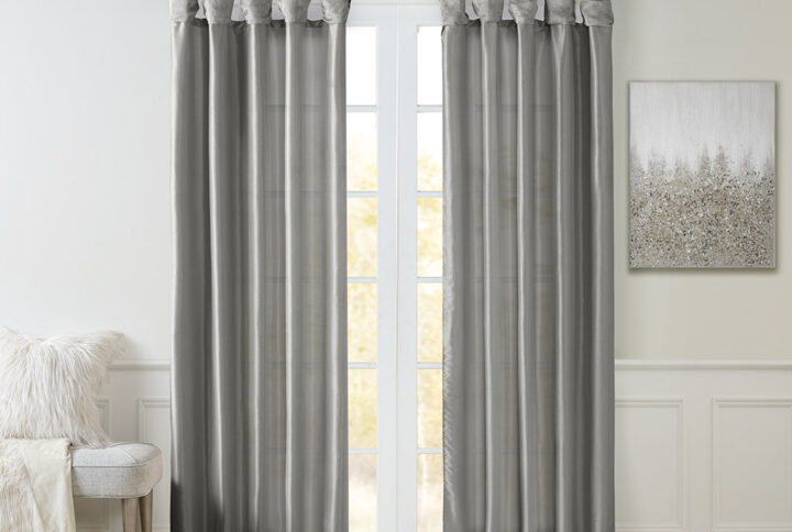 Emilia Twist Tab Lined Window Curtain Panel in Charcoal From Madison Park