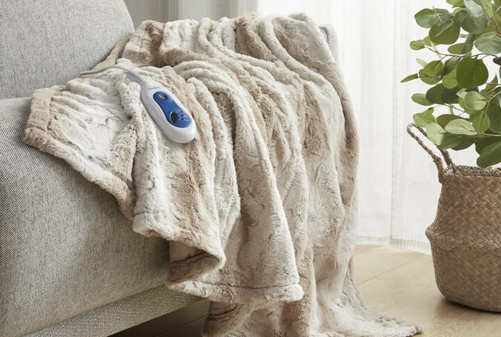 Zuri Oversized Faux Fur Heated Throw in Sand From Beautyrest