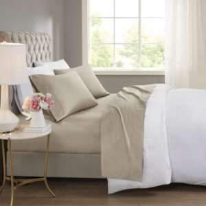 600 Thread Count Cooling Cotton Blend 4 PC Sheet Set in Khaki From Beautyrest