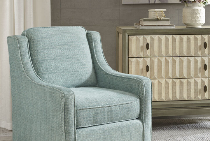 Harris Chenille Swivel Chair in Dusty Aqua From Madison Park