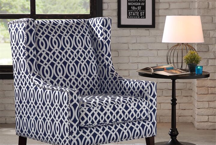 Barton Wing Chair in Navy From Madison Park