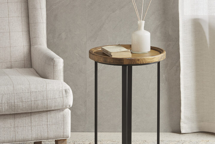 Irisa Round Accent Table in Reclaimed Oak/Iron From Martha Stewart