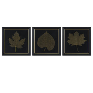 Gilded Trio Gold Metallic Leaf Square Framed Graphic Wall Decor 3-Piece Set in Black/Gold From Martha Stewart