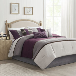 Palisades 7 Piece Faux Suede Comforter Set in Purple From Madison Park