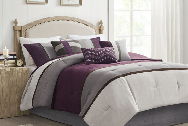 Palisades 7 Piece Faux Suede Comforter Set in Purple From Madison Park