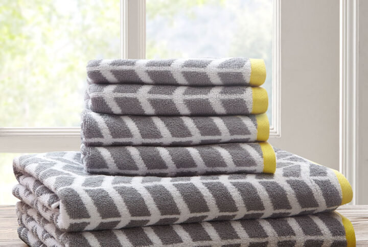 Nadia Cotton Jacquard Bath Towel 6 Piece Set in Grey From Intelligent Design