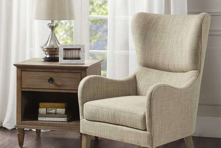 Arianna Swoop Wing Chair in Taupe Multi From Madison Park