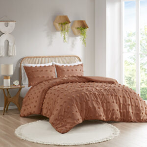 Lucy Clip Jacquard Comforter Set in Rust From Intelligent Design