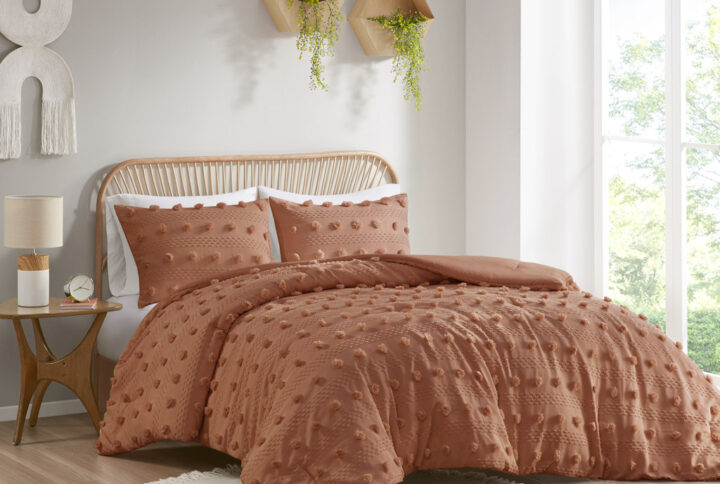 Lucy Clip Jacquard Comforter Set in Rust From Intelligent Design