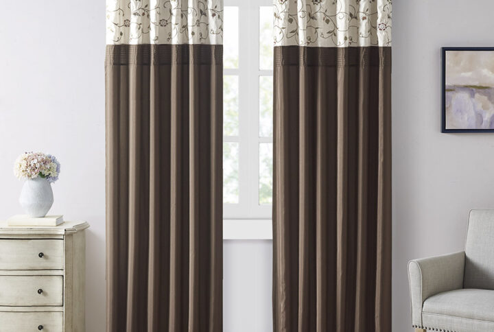 Serene Embroidered Curtain Panel in Spice From Madison Park