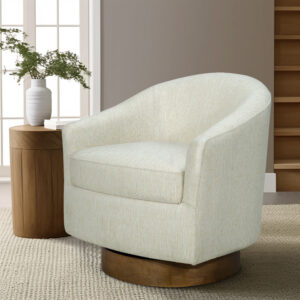 Ashton Upholstered Swivel Chair with Wood Base in Cream From Madison Park