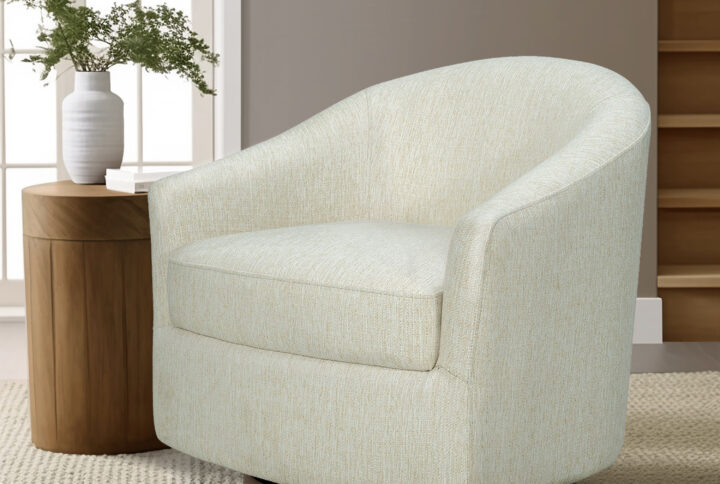 Ashton Upholstered Swivel Chair with Wood Base in Cream From Madison Park