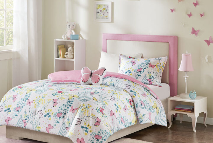 Cynthia Printed Butterfly Comforter Set in Pink From Mi Zone Kids