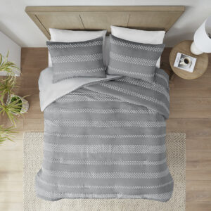 Drew 3 Piece Clipped Jacquard Duvet Cover Set in Gray From Madison Park