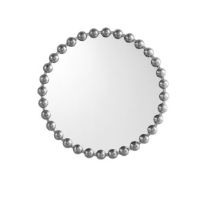 Marlowe 27" Medium Decorative Round Wall Mirror with Beaded Metal Frame in Silver From Madison Park Signature