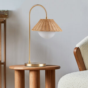 Laguna Rattan Weave Shade Table Lamp in Gold/Natural From INK+IVY