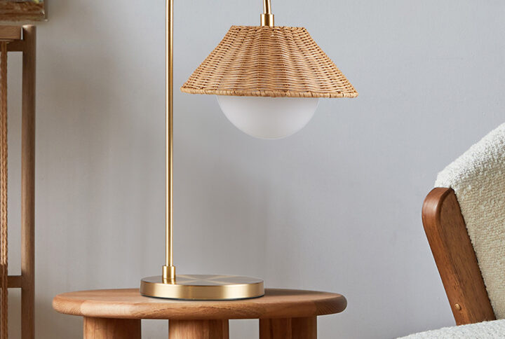 Laguna Rattan Weave Shade Table Lamp in Gold/Natural From INK+IVY