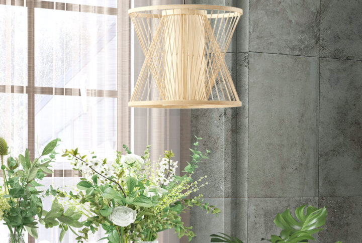 Aria Geometric Bamboo Pendant in Natural From INK+IVY