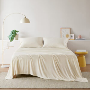 Cotton Blend Jersey Knit All Season Sheet Set in Cream From Intelligent Design