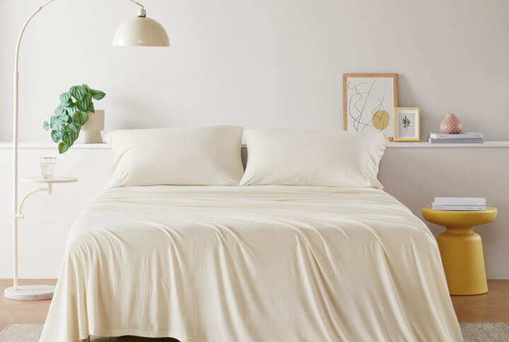 Cotton Blend Jersey Knit All Season Sheet Set in Cream From Intelligent Design