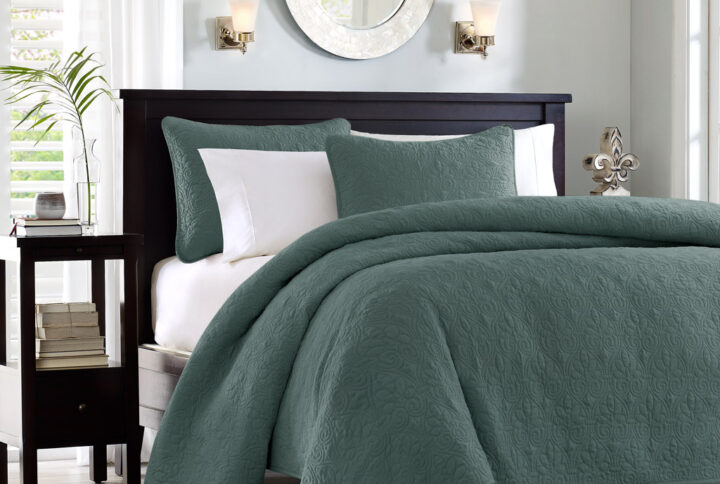 Quebec 3 Piece Reversible Quilt Set in Balsam Green From Madison Park