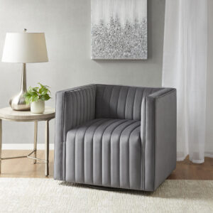 Sikora Channel Tufted Swivel Armchair in Gray From Madison Park