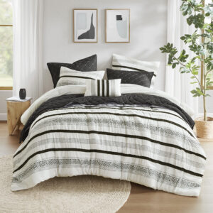 Carolina 7 Piece Stripe Comforter and Quilt Set in Black From Madison Park