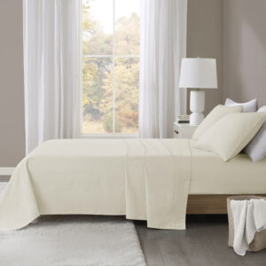 Oversized Flannel 4 Piece Sheet Set in Ivory Solid From Beautyrest