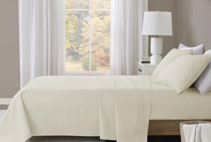 Oversized Flannel 4 Piece Sheet Set in Ivory Solid From Beautyrest