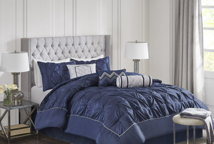 Laurel 7 Piece Tufted Comforter Set in Navy From Madison Park