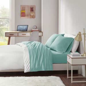 Cotton Blend Jersey Knit All Season Sheet Set in Aqua From Intelligent Design