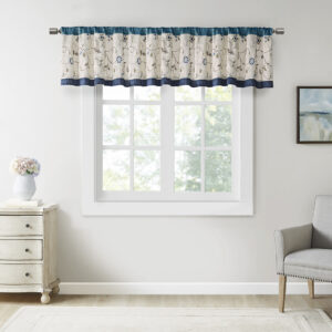 Serene Embroidered Window Valance in Navy From Madison Park