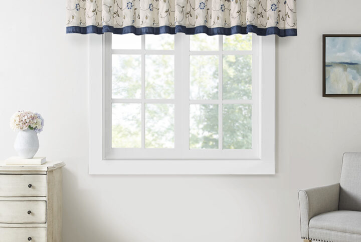 Serene Embroidered Window Valance in Navy From Madison Park