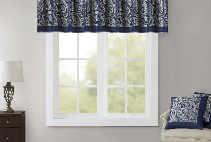 Aubrey Jacquard Window Valance in Navy From Madison Park