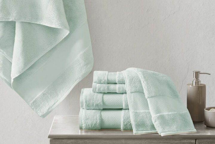 Turkish Cotton 6 Piece Bath Towel Set in Seafoam From Madison Park Signature